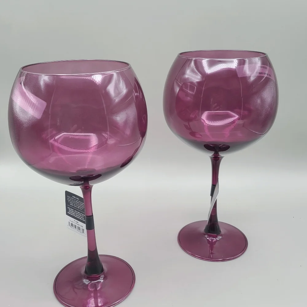 Thyme & Table Magenta Sphere Wine Glasses, Set of 2, NWT